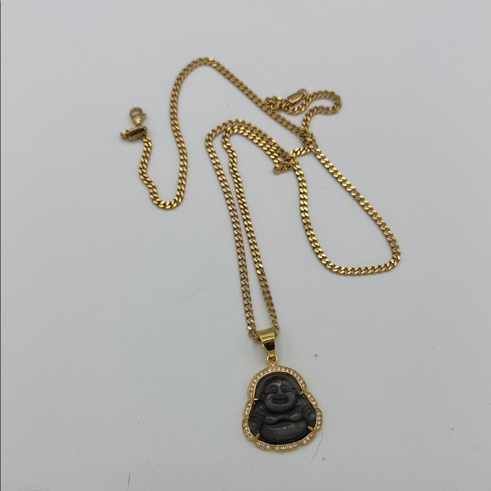 Gold and Black Buddha Pendant Necklace